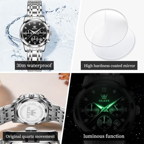 Image of OLEVS Women Watch Multifunctional Two Tone Watch Fashion Business Analog Quartz Ladies Watch Stainless Steel Waterproof Diamond Watch for Women