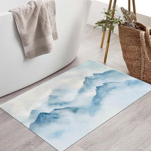 Tapis de porte 60x90cm montagne bleue imperméable et lavable