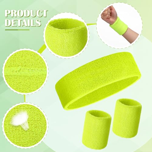 Image of 24 Pieces 80s Neon Sweatbands Set, Include 8 Sports Headbands and 16 Sweat Wristbands Elastic Athletic Tennis Sweat Bands Bulk for Man Woman