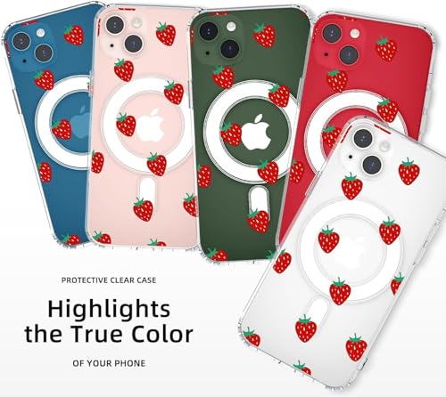 Coque iPhone 15 fraise MagSafe transparente rigide en TPU