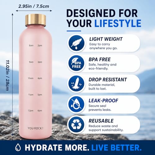 Bouteille d'eau de 950 ml avec marqueur de temps gourde motivante réutilisable sans BPA - 3