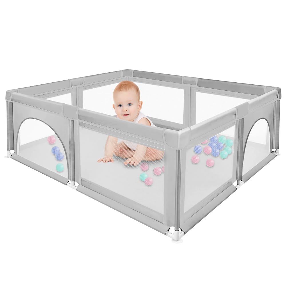 Parc Bébé Modulable en Tissu Oxford Tapis et Barrières Parc de Jeux pour Appartement 50 Balles (Gris foncé)