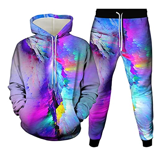 Jogging Bottoms Hombres Pantalones Pullover 2Pcs Conjuntos Mujeres Hip Hop Sudadera Sweapants Conjuntos De Chándal Halloween Cosplay Hoodies 3D Impreso Streetwear, 4XL,Violeta Cover
