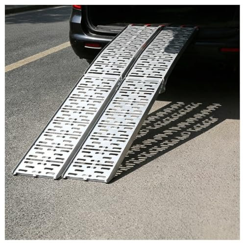 Rampa de carga para motocicleta de aluminio resistente, superficie antideslizante perforada, con patas ajustables en altura, para camión y cortacésped, 221x28x5 cm miniatura 1