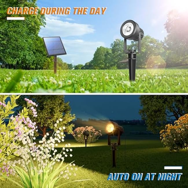 APONUO Solar Spot Lights Outdoor 4-in-1 Solar Landscape Lights Dusk to Dawn Solar Uplights IP65 Waterproof 9.8ft Cable Outdoor Spot Lights for Yard Pathway Garden Tree Decoration (Warm White)