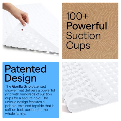 Image of GORILLA GRIP Patented Square Shower Stall Mat, Small Bathtub Floor Mats for Stand Up Showers with Suction Cups and Drainage Holes, Machine Wash, Soft on Feet, Bathroom Accessories 21x21 Inch, White