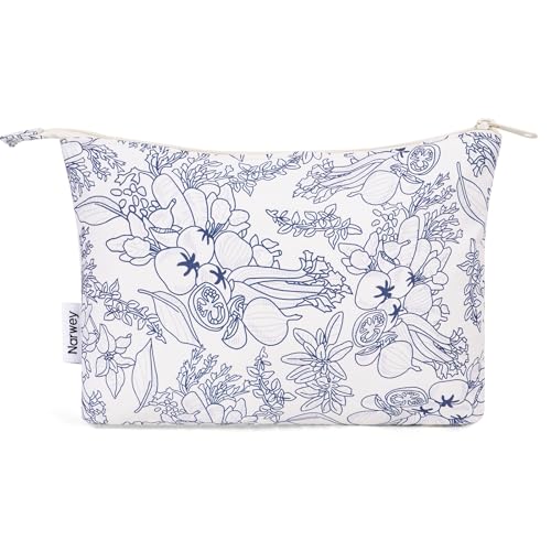 Narwey Small Makeup Bag for Purse Travel Makeup Pouch Cosmetic Bag Zipper Pouch Bags for Women (Navy Blue Flower)