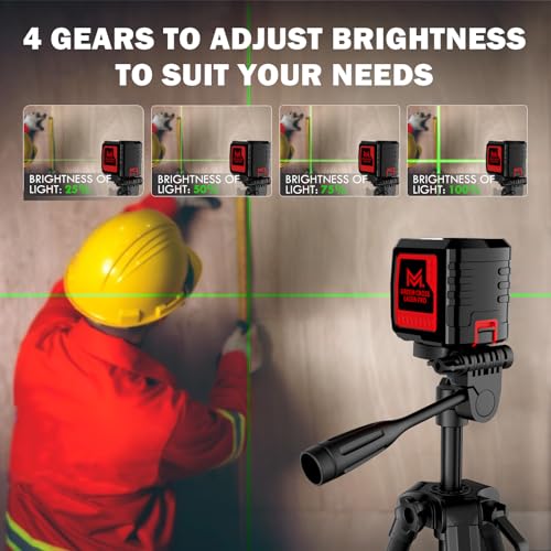 Motovera Laser Level with Tripod, 100 feet Green Cross Line Self Rotary Leveling Laser Level, 4 Brightness Adjustment, Manual Self leveling and Pulse Mode,IP54 Waterproof Battery Carrying Bag Included - Thumbnail 2