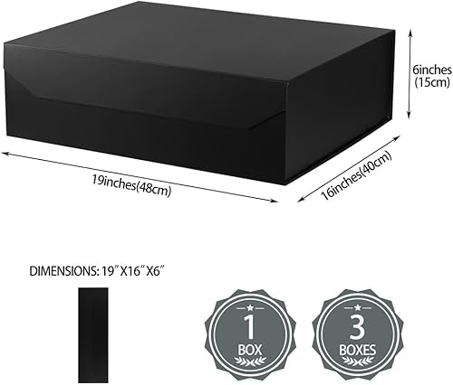 Miniatura 3 de 3 cajas de regalo extragrandes negras mate con tapa, 19 x 16 x 6 pulgadas, cajas de regalo gigantes magnéticas duras para regalos, ropa, bata,