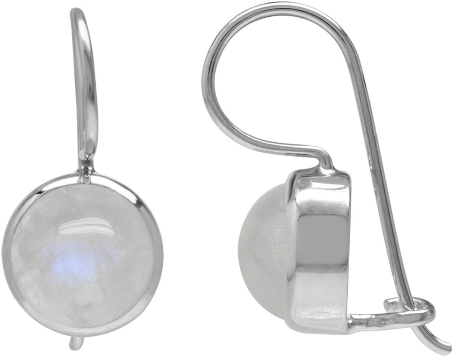 Silvershake 8MM Round Shape Cabochon Gemstone White Gold Plated or Yellow Gold Plated 925 Sterling Silver Hook Closure Earrings Jewelry for Women