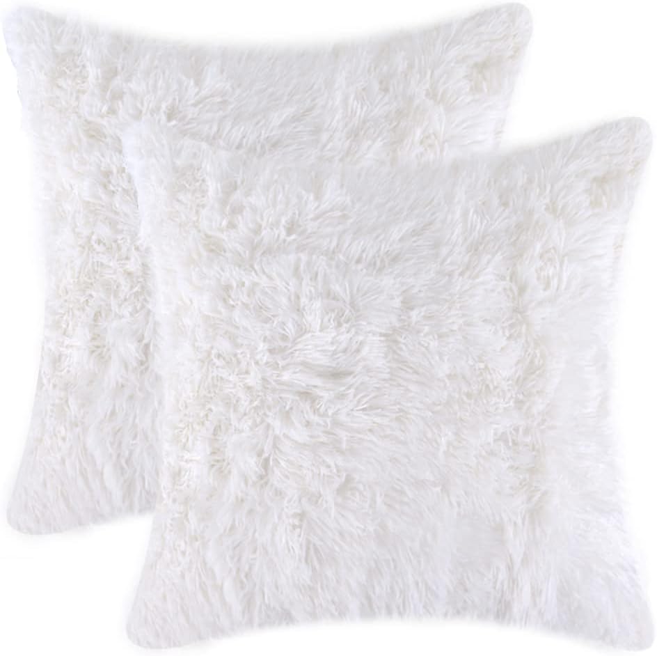NordECO HOME Luxury Soft Faux Fur Fleece Cushion Cover Pillowcase Decorative Throw Pillows Covers, No Pillow Insert, 24" x 24" Inch, White, 2 Pack - Image 6