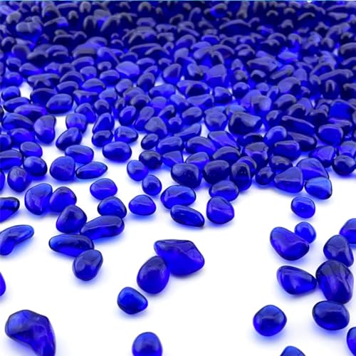 Image of Blue Glass Stones, 0.85LB /385g Aquarium Gravel Rocks, Blue Aquarium Pebbles for Fish Tank, Sea Glass Rocks for Vase Filler Craft