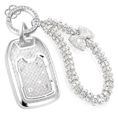 Image of Key Fob Cover for GMC Acadia, Rhinestone Wristlet Case, White