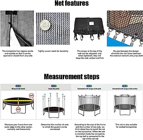 Filet de trampoline haute résistance maillage robuste pour structure à 6 mâts - 6