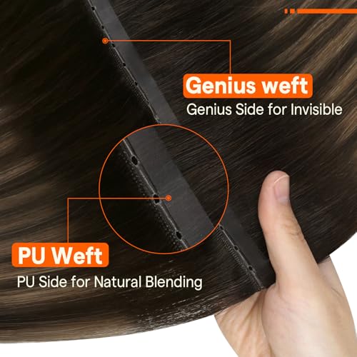 Image of Full Shine Butterfly Weft Human Hair Extensions 24 Inch 100g 5Pcs | Balayage Dark Brown Mix Ash Brown, Invisible Blend, Double Layer Weft, Thin Hair Transformation, Easy Wear & Remove
