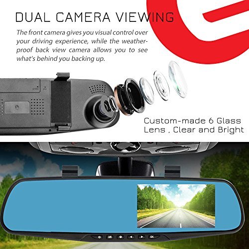 Ezonetronics Car Camera | Car Video Recorder Full HD 1080P | Car Video Camera 4.3 Inch LCD with Dual Lens for Vehicles Front & Rearview Mirror | DVR Vehicles Dash Cam 2010