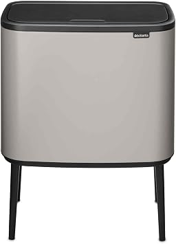 Brabantia Bo Touch Bin Hi 7.9 Gallon/36L Soft Gray, Compact Trash Can for Kitchen, Soft-Touch Garbage Can with Removable Inner Container and Raised Base