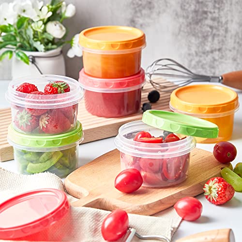 Zezzxu 12 Pack 8 Oz Small Plastic Containers With Screw On Lids, Reusable Deli Containers Stackable Food Storage Jars, Microwave & Freezer Safe (Red/Green/Yellow) #TOP6
