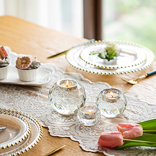 Sziqiqi Crystal Candle Holders For Tea Light Clear Votive Candle Holder Set Of 3 Glass Crystals Ball Decor For Dining Coffee Table Centerpiece, Wedding Decorations #TOP1