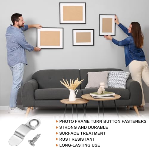 Image of HARFINGTON 100Pcs Picture Frame Backing Hardware Clips with 100Pcs Screws Photo Frame Turn Button Fasteners Picture Frame Backing Clip for Craft Hanging Picture Drawing, Silver