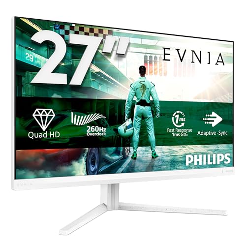 Philips Gaming Monitor 27M2N3501PA 27 pollici, 2560x1440, WQHD, 260Hz, Fast IPS Panel, 0.3ms MPRT, Speakers, Height Adjustment, (HDMI2x 2.0 DP 1x 1.4) Adaptive Sync, HDR10, G-Sync Comp., Bianco