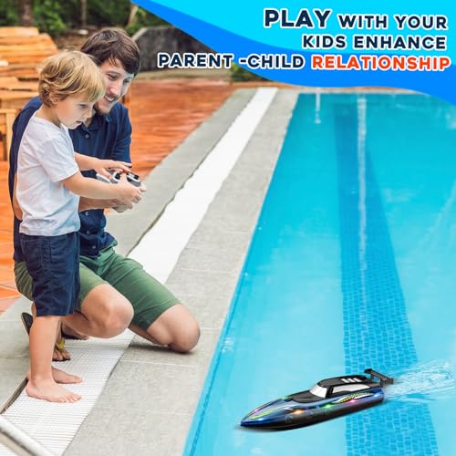 Miniatura 7 de Barco De Control Remoto, Weslery 2.4 Ghz Barco Eléctrico Impermeable De Alta Velocidad Con 2 Baterías Recargables Y Luz Led Barco Eléctrico Inalámbrico Barco De Carreras Para Niños Adultos Niños