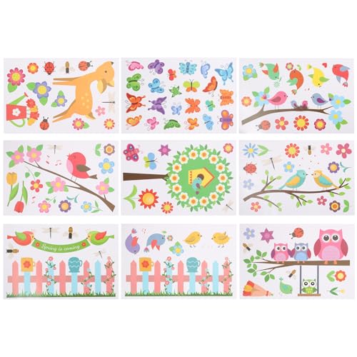 HANABASS �t�̑����p���X�e�b�J�[ 9���Z�b�g PVC�f�� �ÓI�E�B���h�E�f ���敗�̒��Ԓ��̑��p�X�e�b�J�[ ���r���O���[����X�v�����O�p�[�e�B�[�ɍœK��DIY�f�R���[�V����