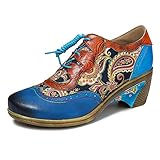 lace up vintage oxford shoes CrazycatZ Damen Leder Oxford Schuhe Perforierte Schnürspitze Bunte Leder Oxfords Vintage Oxford Schuhe (39 EU, BLAU C)