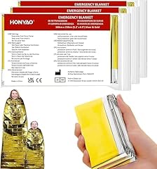 HONYAO Coperta Termica 3 Pezzi, 210×160cm, Coperta Termica Emergenza Oro Argento, CopertaTermica Sopravvivenza, per Salvataggio Protegge da Freddo, Pioggia, Calore e Vento, All'aperto