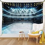 Ambesonne Hockey Tapestry, Photo of a Sports Arena Full of People Fans Audience Tournament Championship Match, Wide Wall Hanging for Bedroom Living Room Dorm, 60' X 40', Dark Blue