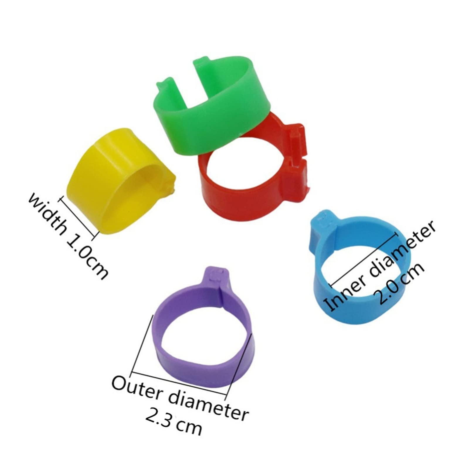 Bandas de identificación de aves de corral, anillos de plástico duraderos, paquete de 100 unidades para pollos y palomas, fáciles de usar y coloridos, ideales para pájaros de granja y patio trasero