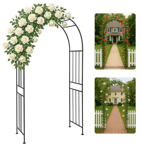 IDZO 86in Metal Garden Arbor Arch, Sturdy & Durable Trellis with Ground Stakes, 3 Installation Options, Ideal for Climbing Plants & Outdoor Decoration