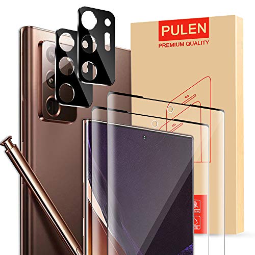 [4-Pack] PULEN Tempered Glass for Samsung Galaxy Note 20 Ultra Screen Protector (2 Pack) + 2 Pack Camera Lens Protector,9H Hardness HD Clear Scratch Resistant Bubble Free Anti-Fingerprints Glass Protector