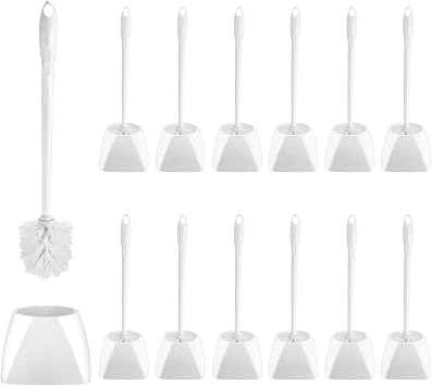 FoldTier 15 Sets Toilet Holder and Brush Set 16.14 Inch Toilet Bowl Cleaner Brush with Caddy Bathroom Scrub Plastic Scrubber with Long Handle for Bathroom Cleaning, Easy to Assemble White