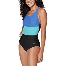 Speedo Womens Ultraback One Piece Swimsuit Black with White Piping, Bright Cobalt, Medium