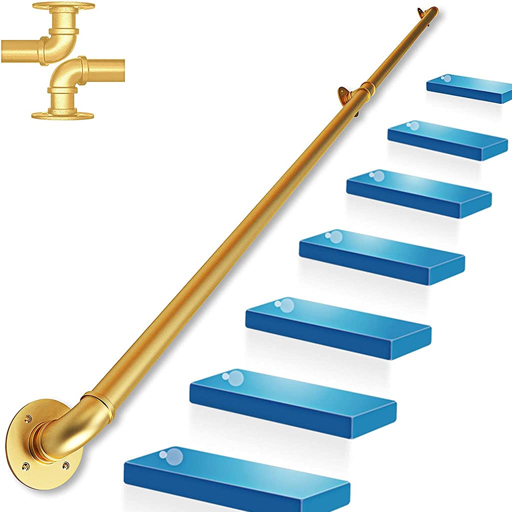LWJSOCP Non-Slip Golden Stair Handrails | Vintage Industrial Galvanized Pipe Safety Grab Bar for Children Elderly & Pregnant | Ideal for Lofts Bars Garage Steps