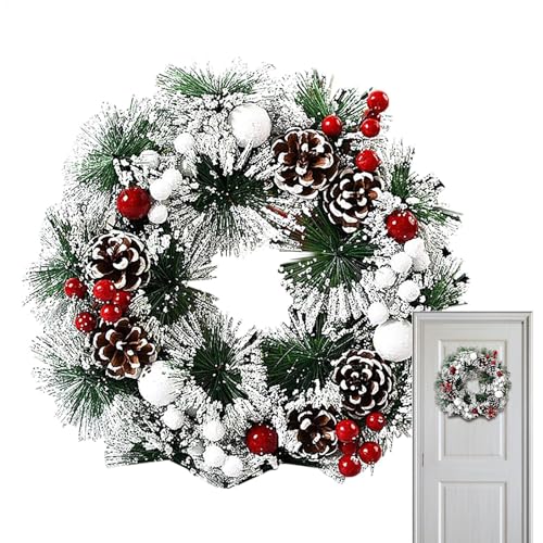 Couronne de porte de Noël | Couronne d'hiver artificielle | Panneau de porte d'entrée de 22,9 cm, couronne de porte avec baies pommes de pin, décoration d'intérieur, décorations de Noël