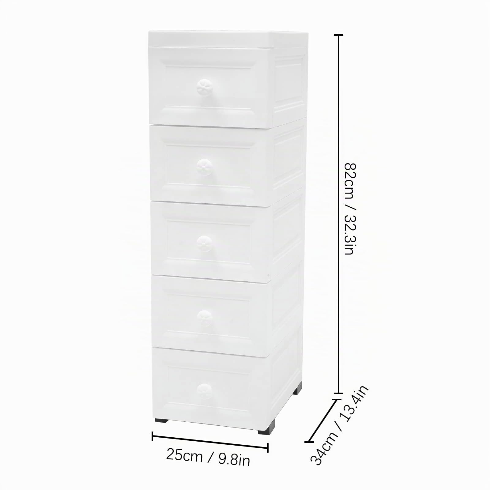 Carrello da bagno con rotelle con 5 cassetti e 4 ruote, carrello da cucina, armadio, credenza, armadio per soggiorno, camera da letto, bagno, cucina, bianco