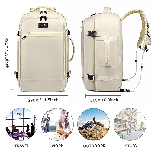 Asenlin Travel Backpack for Women Men,Flight Approved Carry On Luggage 40L Water Resistant Business Laptop Backpacks Fits TSA 17.3 Inch Computer College Weekender Outdoor Hiking-White — view 3