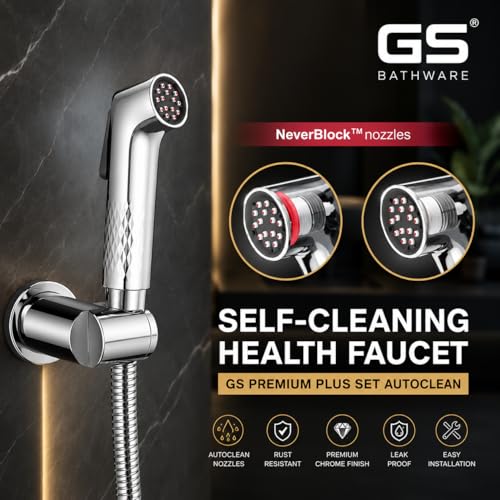 Image of Jauqar Premium Plus Health Faucet Complete Set | 1 Meter SS Hose Pipe & Wall Hook | Self Cleaning Jet Spray for Toilet | High Pressure Bidet Sprayer | NeverBlock AutoClean Nozzles