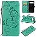 Produktbild Hülle für Samsung Galaxy S10 5G Handyhülle Tasche Wallet Bookstyle Flip Case Leder Schutzhülle Ledertasche Cover Handytasche Brieftasche Geldbörse Magnet Case Süß Schmetterling (Grün)