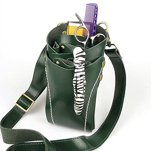 QLT BETY Hairdressing Tools Carrying Bag PU Soft Leather Hairdressing Kit Professional Pouch Holder with Belt,Green