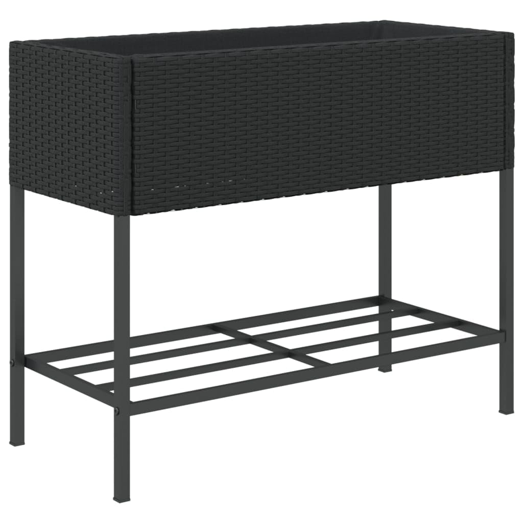 vidaXL Fioriera da Giardino con Ripiano Nera in Polyrattan