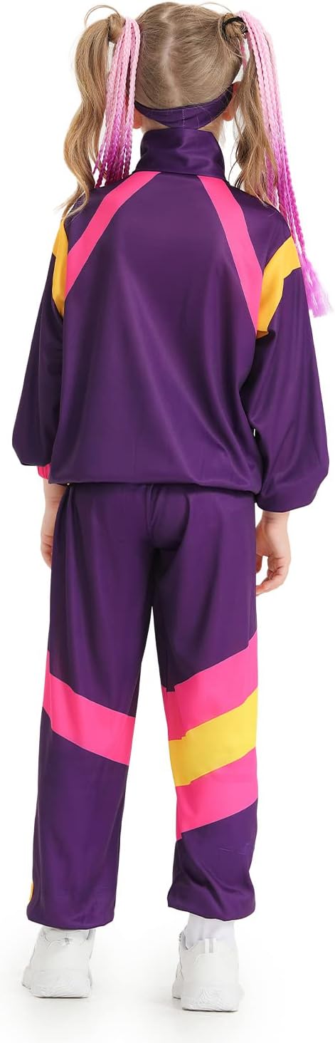 Boys 80s Tracksuit Kids Hip Hop Costume Top Pants Sets Outfit Retro Dance Sportswear