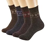 Pack of 4 Winter Warm Wool Socks Hiking Socks Knit Crew Socks for Women Soft and Comfortable