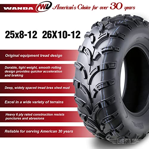 Image of WANDA Set 4 ATV Tires 25x8-12 25x8x12 F & 26x10-12 26x10x12 R 6PR P373 | Lite-Mud Series All Terrain Hybrid Agil & Versatile