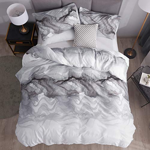 Lamejor Duvet Cover Set Queen Size Abstract Style Modern Marble Pattern Luxury Soft Bedding Set Comforter Cover (1 Duvet Cover+2 Pillowcases) White #TOP9