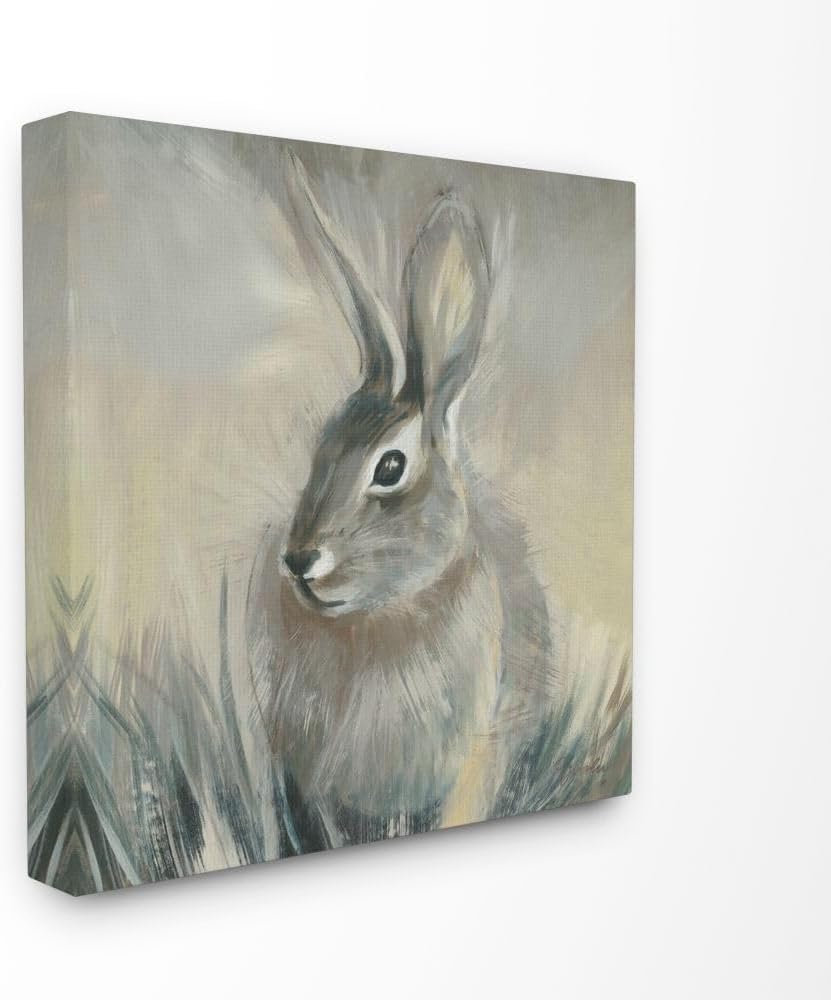 Stupell Industries Rabbit Portrait Grey Yellow Animal Painting Canvas Art, 30 x 30, Design by Artist Third and Wall