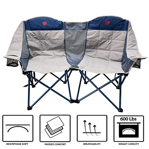 Omnicore Designs Moonphase Double Loveseat Heavy Duty Quad Folding Camp Chair (Drop Down Cupholders) #TOP2