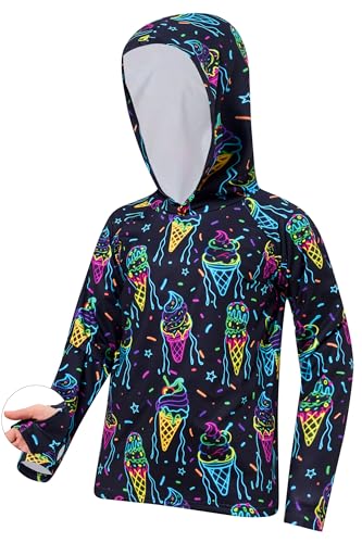 Fishing Shirts for Boys Size 13t Neon Ice Cream Sun Protection Shirt -Hooded Quick Dry Rash Guard for Kids Beach & Hiking 13-14 Years